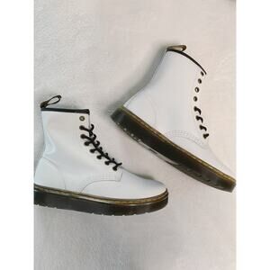 Doc Martens ZAVALA Leather Lace Up Combat Ankle Boots Men 7 Women 6 WHITE